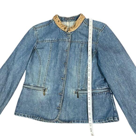 Liz Claiborne Denim Jacket with Tan Beaded Accents, Size L - Picture 7 of 10